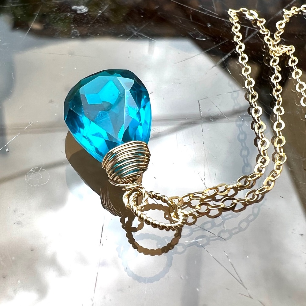 New Teal Paraiba Tourmaline Pendant Handcrafted in 14k Gold Filled